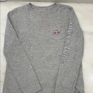 Vineyard Vines Kids Gray Long Sleeve Tee with snowboard graphic